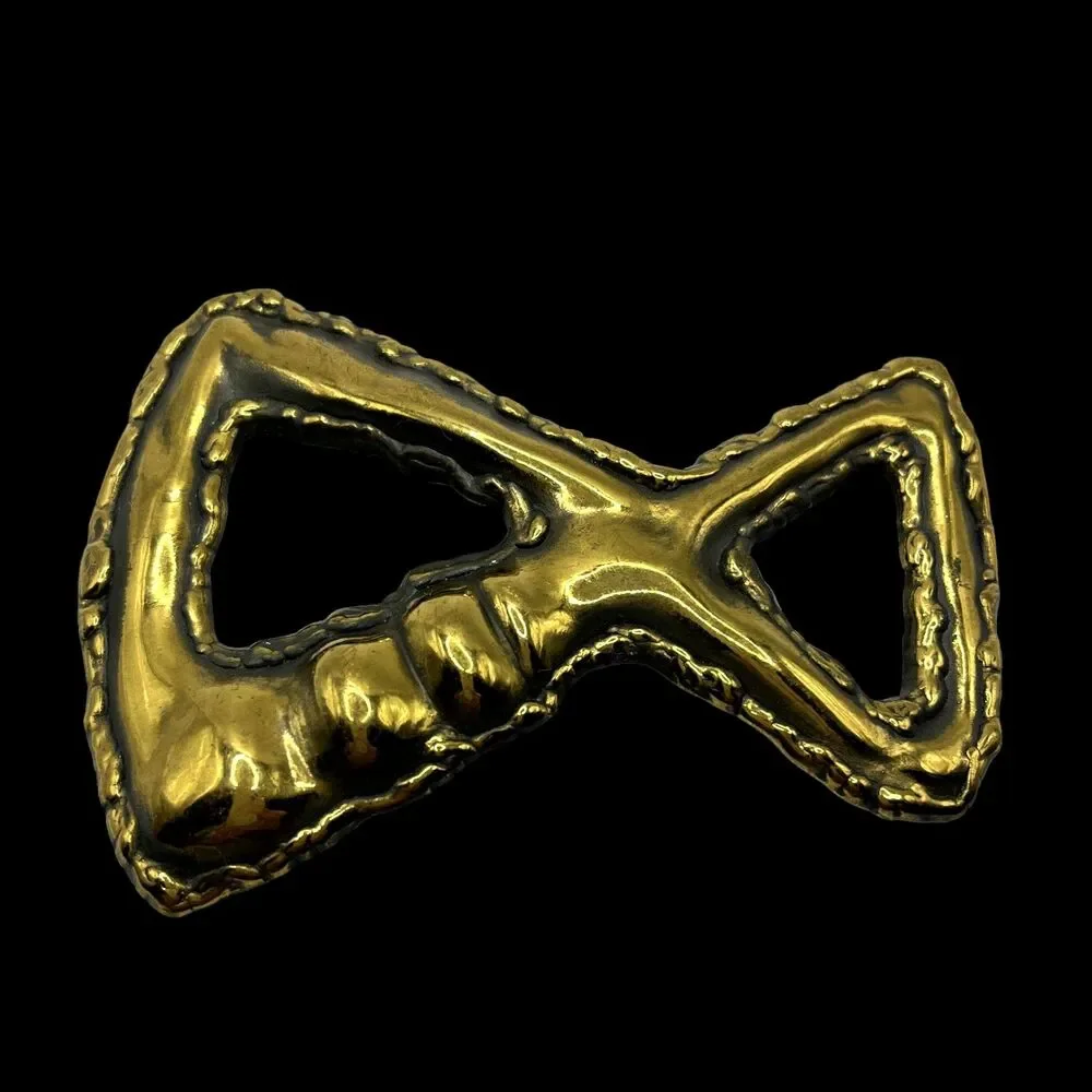 Vintage Brass Scarf Belt Slide Cast Metal Sculpture Abstract Brutalist Statement